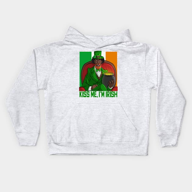 Kiss Me, I'm Irish Black Leprechaun Kids Hoodie by Noseking